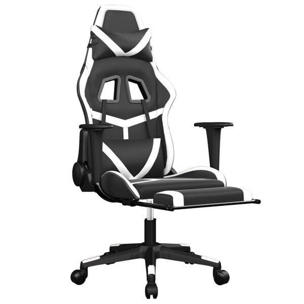 vidaXL Silla gaming masaje y reposapi&eacute;s cuero sint&eacute;tico negro blanco