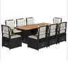 vidaXL Set de comedor de jard&iacute;n 9 pzas y cojines rat&aacute;n sint&eacute;tico negro
