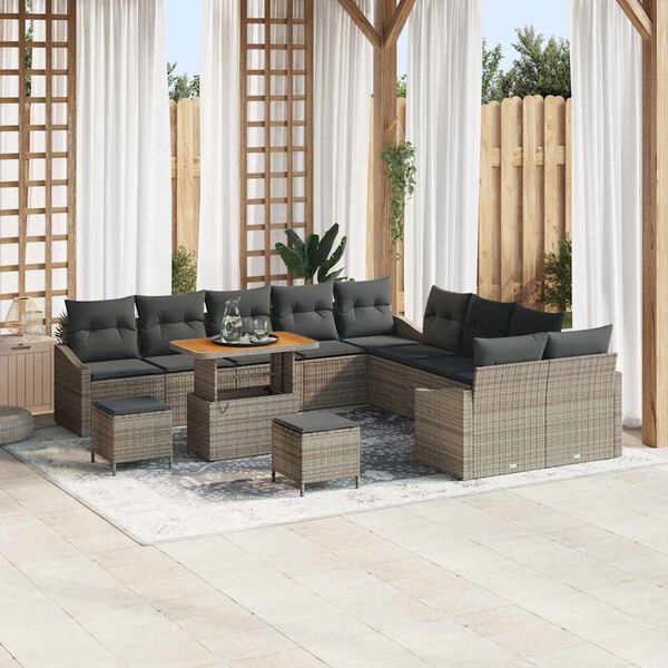 vidaXL Conjunto de sof&aacute;s de jard&iacute;n 13 pcs Gris rat&aacute;n sint&eacute;tico