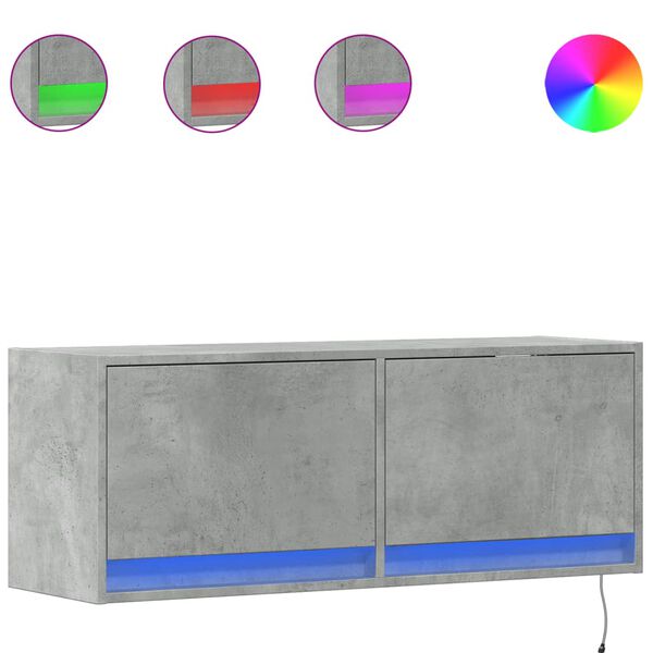 vidaXL Mueble de TV de pared con luces LED gris hormigón 100x31x35 cm