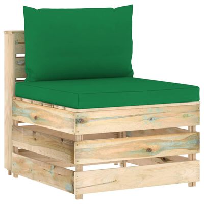 vidaXL Muebles de jardín 4 piezas con cojines madera impregnada verde