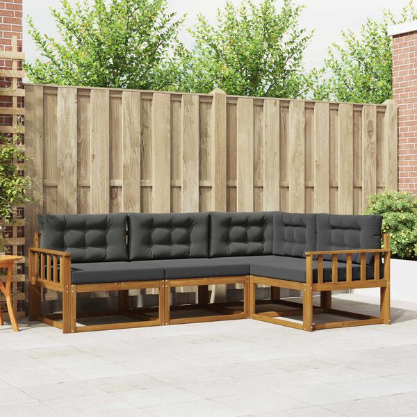 vidaXL Conjunto de sof&aacute;s de exterior 4 pcs Natural y Antracita