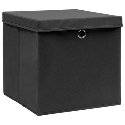 vidaXL Cajas de almacenaje con tapas 10 uds tela negro 32x32x32 cm