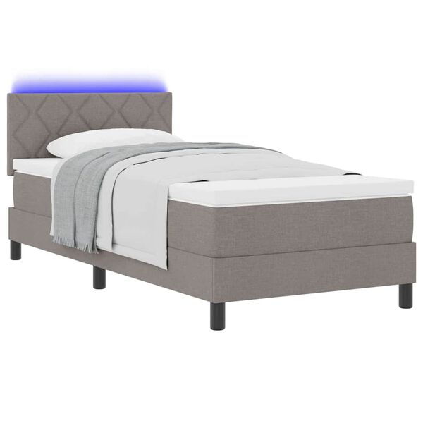 vidaXL Cama tipo Box Spring con colch&oacute;n con LED Taup&eacute; 90 x 200 cm tela