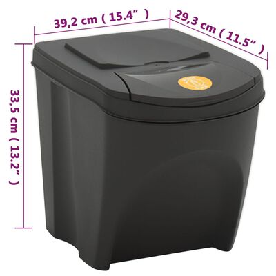 vidaXL Cubos de basura apilables 3 uds polipropileno gris 75 L