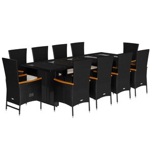 vidaXL Set de comedor jard&iacute;n 11 pzas con cojines rat&aacute;n sint&eacute;tico negro
