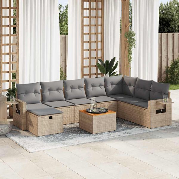 vidaXL Set de sof&aacute;s de jard&iacute;n con cojines 9 pzas rat&aacute;n sint&eacute;tico beige