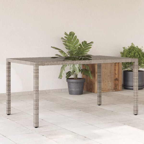 vidaXL Mesa de jard&iacute;n superficie de vidrio rat&aacute;n PE gris 150x90x75 cm