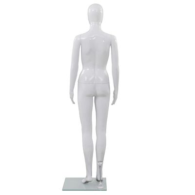vidaXL Maniquí de mujer completo base de vidrio blanco brillante 175cm