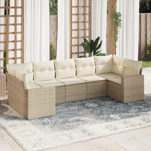 vidaXL Set sof&aacute;s de jard&iacute;n 7 piezas y cojines rat&aacute;n sint&eacute;tico beige