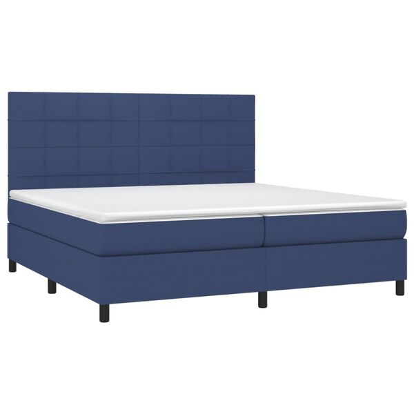 vidaXL Cama box spring colch&oacute;n y luces LED tela azul 200x200 cm