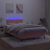 vidaXL Cama box spring con colch&oacute;n y LED terciopelo rosa 120x190 cm