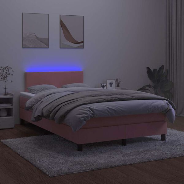 vidaXL Cama box spring con colch&oacute;n y LED terciopelo rosa 120x190 cm