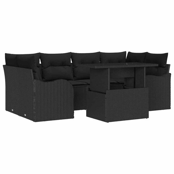 vidaXL Conjunto de sof&aacute; de jard&iacute;n 7 pcs Negro Rattan de Poli&eacute;ster