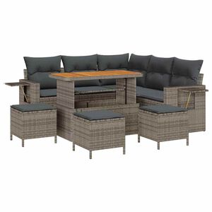 vidaXL Conjunto de sof&aacute; de jard&iacute;n con coj&iacute;n 9 pcs Gris rat&aacute;n sint&eacute;tico