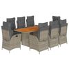 vidaXL Set comedor jard&iacute;n 9 pzas y cojines rat&aacute;n sint&eacute;tico gris