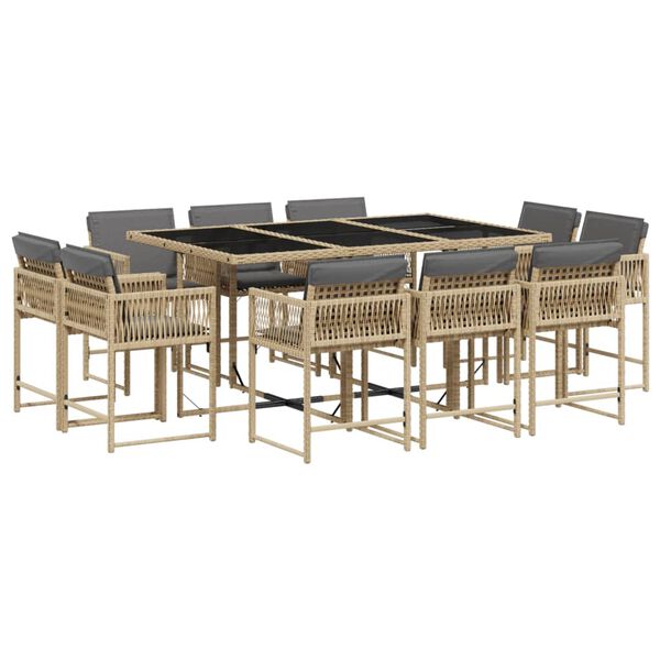 vidaXL Set comedor de jard&iacute;n 11 pzas con cojines rat&aacute;n sint&eacute;tico beige