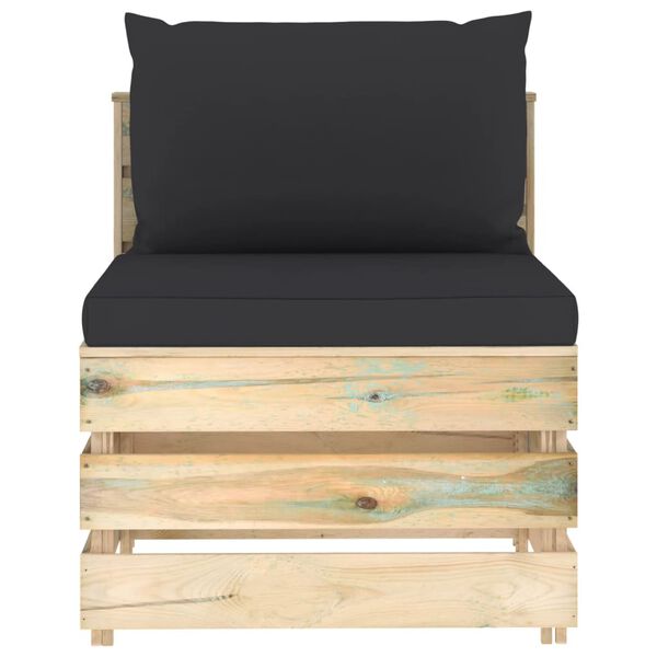 vidaXL Muebles de jard&iacute;n 3 piezas con cojines madera impregnada verde