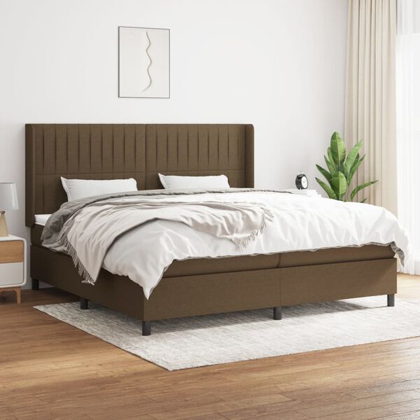 vidaXL Cama box spring con colch&oacute;n tela marr&oacute;n oscuro 200x200 cm