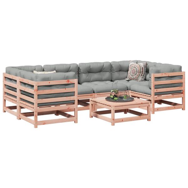 vidaXL Set de sof&aacute;s jard&iacute;n 7 pzas con cojines madera abeto Douglas