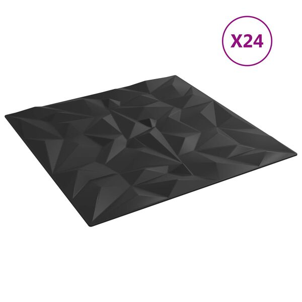 vidaXL Paneles de pared 24 pcs Negro 50 x 50 cm Espuma XPS