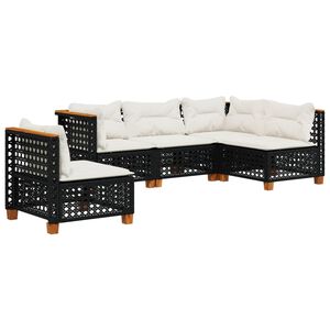 vidaXL Set de muebles de jard&iacute;n 5 pzas y cojines rat&aacute;n sint&eacute;tico negro
