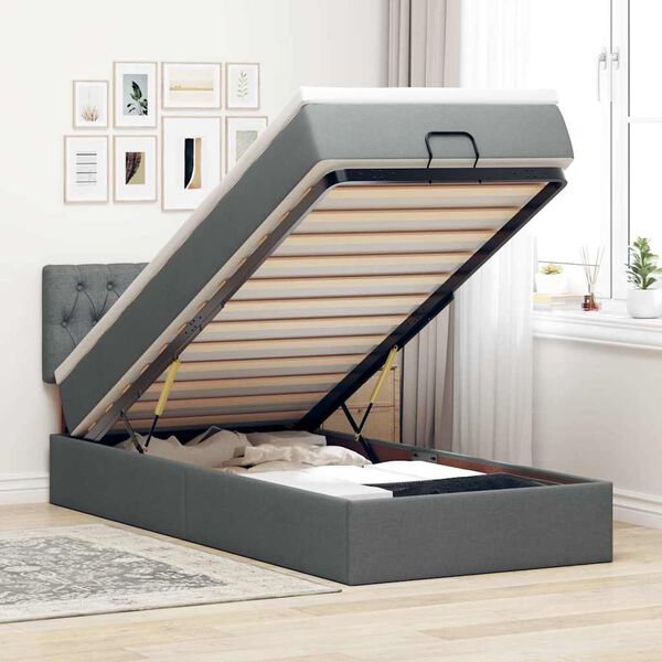 vidaXL Estructura cama otomana colch&oacute;n tela gris oscuro