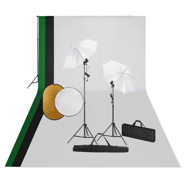 vidaXL Kit de estudio fotogr&aacute;fico con l&aacute;mparas, fondo y reflector