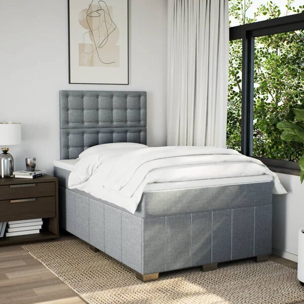 vidaXL Cama box spring con colch&oacute;n tela gris claro 120x190 cm