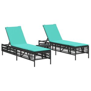 vidaXL Tumbonas de 2 piezas con mesa, de polirat&aacute;n negro