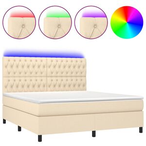 vidaXL Cama box spring colch&oacute;n y luces LED tela crema 160x200 cm