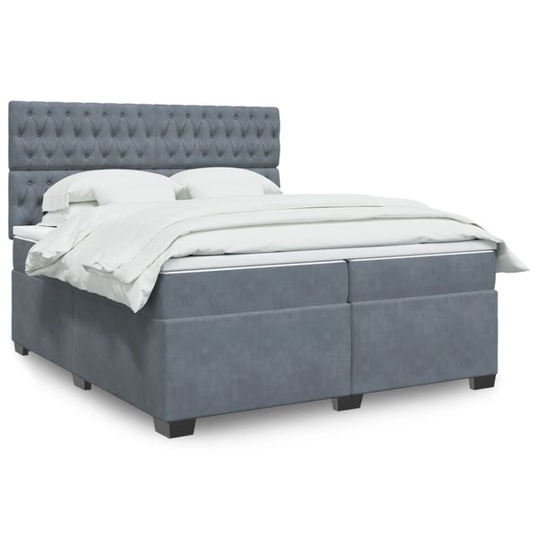 vidaXL Cama box spring con colchón terciopelo gris oscuro 200x200 cm