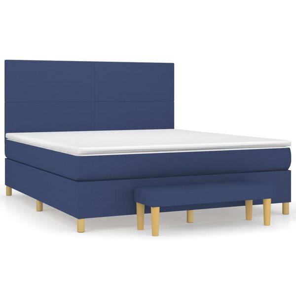 vidaXL Cama box spring con colch&oacute;n tela azul 180x200 cm