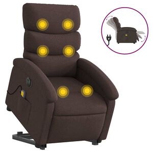 vidaXL Sill&oacute;n masaje el&eacute;ctrico reclinable elevable tela marr&oacute;n oscuro