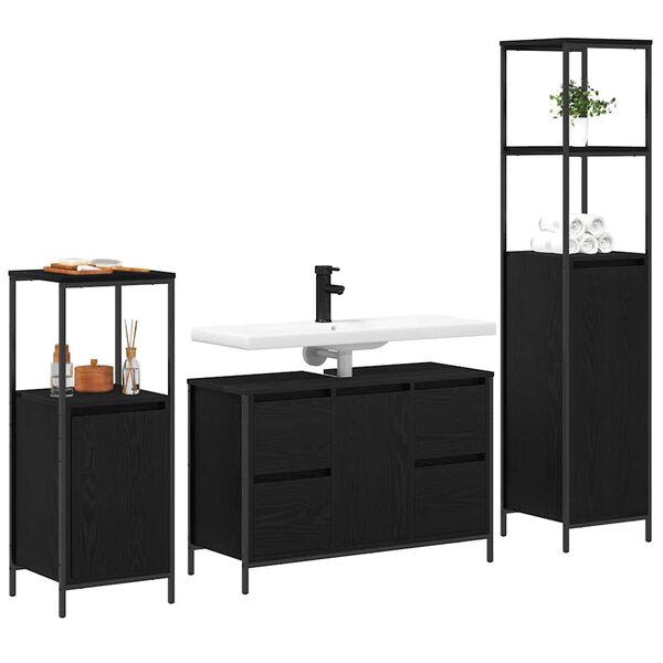 vidaXL Juego de muebles de ba&ntilde;o 3 pcs Roble Negro Madera contrachapada