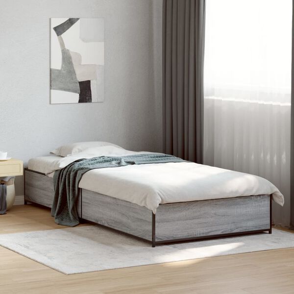 vidaXL Estructura cama madera ingenier&iacute;a metal gris Sonoma 100x200 cm