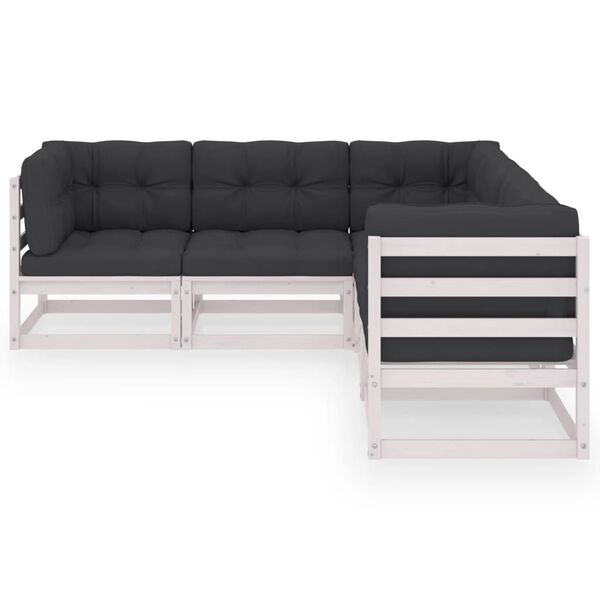 vidaXL Juego de muebles de jard&iacute;n 5 pzas y cojines madera maciza pino