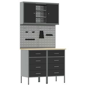 vidaXL Conjunto de armarios de trabajo con caj&oacute;n Manual 5 uds. Negro