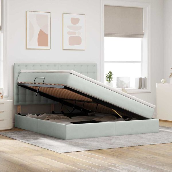 vidaXL Cama con almacenamiento y LED Gris Claro 160 x 200 cm