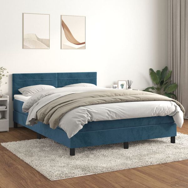 vidaXL Cama box spring con colch&oacute;n terciopelo azul oscuro 140x190 cm