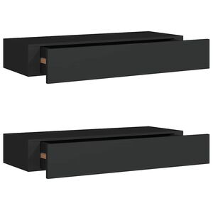 vidaXL Estantes de pared con caj&oacute;n 2 uds MDF negro 60x23,5x10 cm