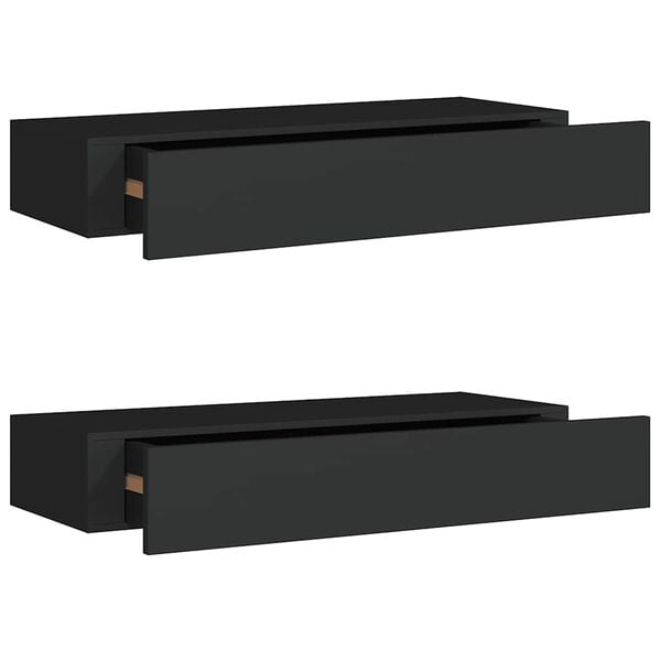 vidaXL Estantes de pared con caj&oacute;n 2 uds MDF negro 60x23,5x10 cm