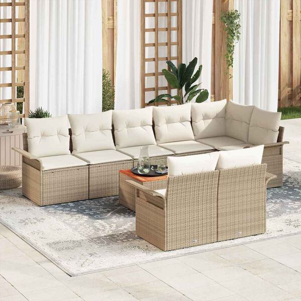 vidaXL Conjunto de sof&aacute;s de jard&iacute;n 9 pcs Beige y Crema rat&aacute;n sint&eacute;tico