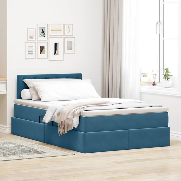 vidaXL Cama con almacenamiento y LED Azul 120 x 190 cm Terciopelo
