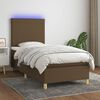 vidaXL Cama box spring colch&oacute;n y luces LED tela marr&oacute;n oscuro 90x190cm