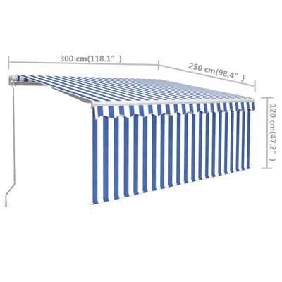 vidaXL Toldo retráctil manual con persiana azul y blanco 3x2,5 m
