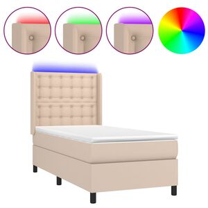 vidaXL Cama box spring colch&oacute;n LED cuero sint&eacute;tico capuchino 90x190 cm