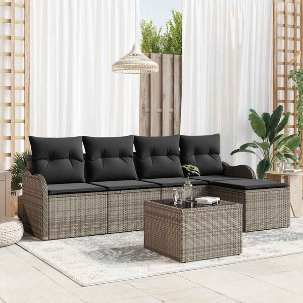 vidaXL Conjunto de sof&aacute; de jard&iacute;n 6 pcs Gris rat&aacute;n sint&eacute;tico