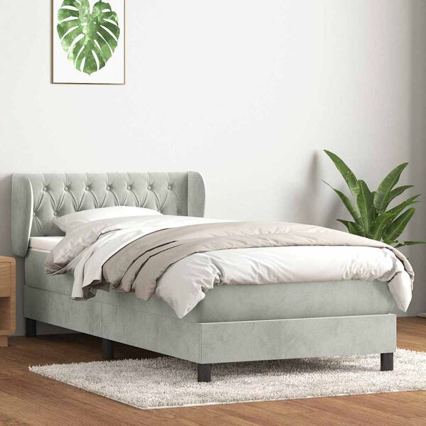 vidaXL Cama box spring con colch&oacute;n terciopelo gris claro 80x220 cm