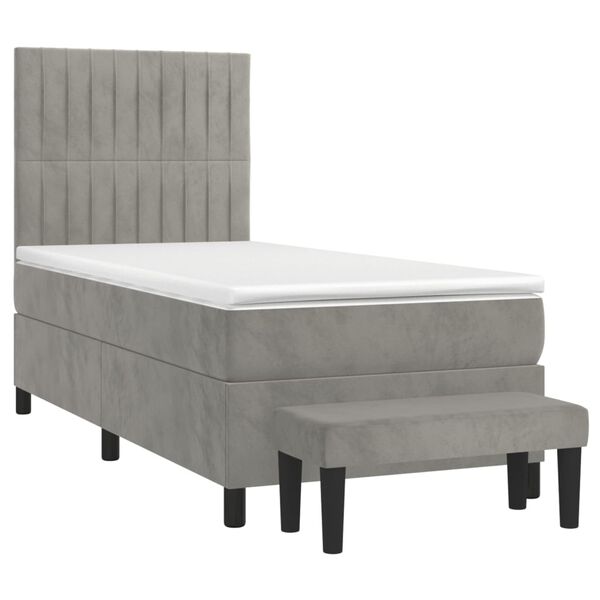 vidaXL Cama box spring con colch&oacute;n terciopelo gris claro 80x200 cm